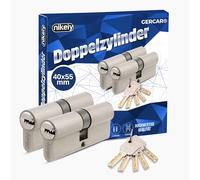 GERCAR Pro Lot de 2 cylindres de serrure profilés, 40/55, massifs, à fermeture identique, double cylindre, serrure à cylindre, laiton mat, 10 clés, clé réversible, longueur : 95 mm, A : 40 B : 55 -