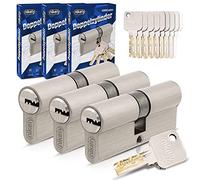 GERCAR Pro Lot de 3 demi-cylindres de serrure à fermeture identique, profilés pour porte avec 15 clés, serrures de porte, longueur : 62 mm, A : 28 B : 34, système de fermeture