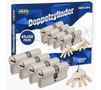 GERCAR Pro Lot de 4 cylindres de serrure profilés, 45/50, massifs, à fermeture identique, double cylindre, serrure à cylindre, laiton mat, 10 clés, clé réversible, longueur : 95 mm, A : 45 B : 50 -