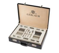 Gerlach 1760 Couverts de Table 68 Pièces 12 Personnes Acier Inox Flames | Ménagère argentée haute brillance, acier inoxydable, avec valise, pour repas quotidiens et occasions spéciales