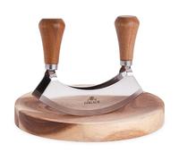 Gerlach 1760 Hachoir Demi-Lune Couteau À Herbes En Acier Inoxydable Avec Planche En Bois D'Acacia 2 Lames Natur