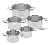 Gerlach 1760 Lot De 5 Casseroles Faitouts En Inox Ø16 / Ø16 / Ø18 / Ø20 / Ø24 cm Tous Feux Dont Induction Couvercles En Verre Model
