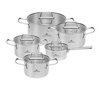 Gerlach 1760 Lot De 5 Casseroles Faitouts En Inox Avec Couvercles En Verre Ø16cm / Ø16cm / Ø18cm / Ø20cm / Ø24cm Tous Feux Dont Induction Passe Au Lave-vaisselle Ambiente