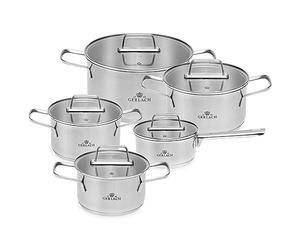 Gerlach 1760 Lot De 5 Casseroles Faitouts En Inox Avec Couvercles En Verre Ø16cm / Ø16cm / Ø18cm / Ø20cm / Ø24cm Tous Feux Dont Induction Passe Au Lave-vaisselle Ambiente