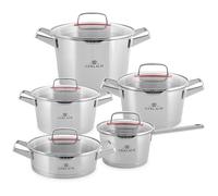Gerlach 1760 Lot De 5 Casseroles Faitouts En Inox Tous Feux Dont Induction Ø16 / Ø20 / Ø24 / Ø24 /Ø24 cm Couvercles En Verre Superior