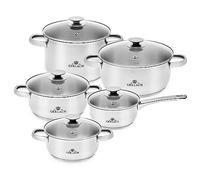 Gerlach 1760 Lot De 5 Casseroles Faitouts En Inox Tous Feux Dont Induction Couvercles En Verre Ø16 / Ø18 / Ø20 / Ø22 / Ø24 cm Passe Au Lave-vaisselle First