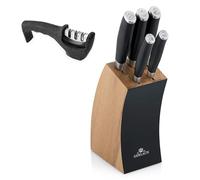 Gerlach 1760 Set Couteau Cuisine Acier Inoxydable - 1x Couteau Japonais Santoku 1x Couteau à Pain 2x Couteau de Cuisine 1x Couteau à Légumes - Antidérapante - Aiguiseur de Couteaux Deco Black