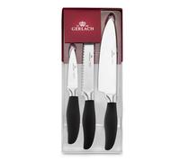 Gerlach 1760 Set Couteau Cuisine En Acier Inoxydable Ensemble De 3 Couteaux 1 x Couteau De Chef 1 x Couteau À Pain 1 x Couteau À Légumes 52-54 HRC Tranchant Manche Antidérapant Style