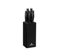 Gerlach 1760 Set de Couteaux Cuisine en Bloc 5 pièces - Couteaux Tranchants en Acier Inoxydable - Poignée Ergonomique avec Indication de Fonction - Bloc avec Insert Amovible - Comfort Noir