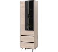 Germania Armoire À Vitrine 1267-627 GW-Cantoria, en Coloris Chêne/Noir, avec 1 Porte Et 2 Tiroirs, Porte avec Vitre, 64 x 206 x 40 cm (l x h x p)