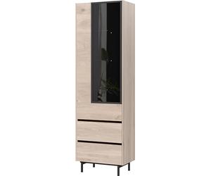 Germania Armoire À Vitrine 1267-627 GW-Cantoria, en Coloris Chêne/Noir, avec 1 Porte Et 2 Tiroirs, Porte avec Vitre, 64 x 206 x 40 cm (l x h x p)