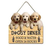Geroclonup Panneau de porte « Dogs Farmhouse » - 28 x 30 cm - Doggy Diner Food and Water Open 24 Hours - Panneau en bois à suspendre pour amoureux des chiens - Décoration de Noël - Cadeau de pendaison