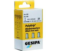 Gesipa Écrou à river PolyGrip® tige de rivet d x l 9 x 18 mm M6 acier inoxydable A2 25 Quantité:1