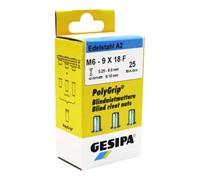 Gesipa Écrou à river PolyGrip® tige de rivet d x l 9 x 18 mm M6 acier inoxydable A2 25 Quantité:1
