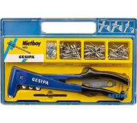 GESIPA Kit de pince à riveter Nietboy NTS avec 100 rivets aveugles Ø 4 mm, foret et rondelles assortis dans un coffret pratique | L'entrée dans le monde de GESIPA, les professionnels