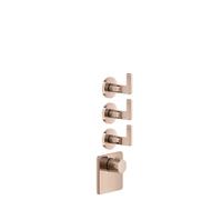 Gessi Inciso- Kit pré-assemblé pour thermostat encastré 3/4 haute performance, rosaces simples, montage vertical, 3 voies séparées, 58216030, Couleur: PVD de cuivre