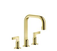 Gessi Inciso- Mélangeur lavabo 3 trous avec bec H=139 mm x 160 mm projection, sans vidange tuyau de raccordement 3/8, 58014246, Couleur: PVD or