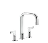Gessi Inciso- Mélangeur lavabo 3 trous avec bec H=139 mm x 160 mm projection, sans vidange tuyau de raccordement 3/8, 58014031, Couleur: chrome