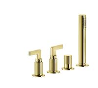 Gessi Inciso- Mitigeur de baignoire 4 trous avec poignée à 2 leviers, inverseur automatique séparé pour le bec de la baignoire, douchette à main et flexible de douche de 1,50 m, 58043246, Couleur: PVD
