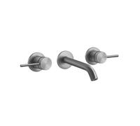 Gessi316 Flessa set de finition pour mitigeur de lavabo mural à 2 mains, bec fixe, sans garniture mécanique, bec 146-126 mm, 727, 54092239, Couleur: Acier inoxydable brossé mat
