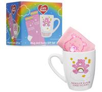 Get Trend Care Bears Mug et Chaussettes Coffret Femme et Ado Taille 35-41, Tasse Café ou Thé 315 ml, Chaussettes Douces, Idée Cadeau Femme (Blanc/Rose Care Bears)