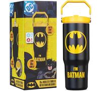 Get Trend DC Comics Batman Gobelet Isotherme avec Paille et Couvercle 850ml, Acier Inoxydable Mug Isotherme avec Poignée 12H Froid et 5H Chaud, Sans BPA Gourde Sport ou Travel (Noir/Jaune Batman)