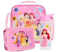 Get Trend Disney Princesse Set Sac Isotherme Repas Enfant, 3 Pièce Boite Repas, Gourde avec Paille 600ml et Lunch Bag Isotherme, Fermeture Eclair et Poigné de Transport Cadeau Enfant (Rose Princess)