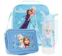 Get Trend Disney Reine Des Neiges Set Sac Isotherme Repas Enfant 3 Pièce Boite Repas Gourde avec Paille 600ml et Lunch Bag Isotherme Fermeture Eclair et Poigné de Transport Cadeau Enfant(Bleu Frozen)