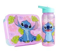 Get Trend Disney Stitch Set Bento Lunch Box et Gourde Enfant Fille, 1.75 L Boite Repas avec Compartiments et 640 ML Sans BPA Gourde avec Paille, École, Sorite ou Pique Nique (Rose Stitch)