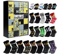 Get Trend Fortnite Calendrier de l'Avent 2025 avec 24 Paires Chaussettes Motif pour Ado et Homme, 39-42.5, Idée Cadeau Original pour Lui (Noir/Jaune Fortnite)