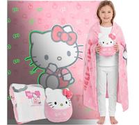 Get Trend Hello Kitty Phosphorescent Plaid Polaire et Peluche Coussin Set | 130x150cm Plaid Canapé Lit et 3D Coussins Décoratifs, Comfy Decoration Chambre ou Salon, Cosy Idee Cadeau (Rose Hello Kitty)