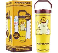 Get Trend Hello Kitty Pompompurin Gobelet Isotherme avec Paille et Poignée 850ml | Kawaii Mug Isotherme 12H Froid et 5H Chaud, Anti Fuite Sans BPA Gourde Sport ou Travel (Jaune Pompompurin)