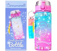 Get Trend Hello Kitty Sanrio Bouteille Eau à Décorer Fille Ado, Cinnamoroll Gourde 550ml Sans BPA Anti Fuite, Autocollants Enfants, Strass, Porte Clés (Multi Cinamonroll)