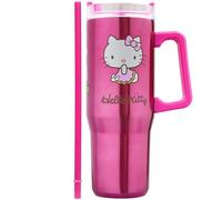 Get Trend Hello Kitty Sanrio Mug Isotherme avec Paille et Anse 940ml, Tasse Thermos Double Paroi Inox, Gobelet de Voyage Chaud & Froid (Rose Hello Kitty)