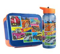 Get Trend Hot Wheels Boite a Lunch Enfant Garcon et Gourde Air Up Set, 1.75L Lave Vaisselle et Micro-ondes Sûre Bento Lunch Box Compartiment et 640ml Sans BPA Gourde avec Paille (Multi Hot Wheels)