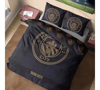 Get Trend Manchester City FC Parure de Lit 2 Personnes, Réversible Housse de Couette avec Taie Oreiller, Literie pour Chambre (Noir Manchester City, Double)