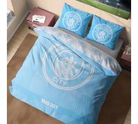 Get Trend Manchester City FC Parure de Lit 2 Personnes, Réversible Housse de Couette avec Taie Oreiller, Literie pour Chambre(Bleu Manchester City, Double)