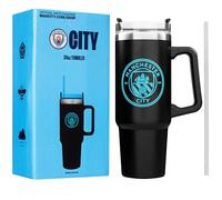 Get Trend Manchester City Gobelet Isotherme 850ml, Mug Isotherme avec Paille et Poignée, 12H Froid et 8H Chaud, Double Acier Inoxydable, Sans BPA Gourde Sport ou Bureau (Noir Man City)
