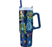 Get Trend Minecraft Double Acier Inoxydable Gobelet Isotherme 920 ml, Anti Fuite Mug Isotherme avec Paille et Poignée, 42H Glace, 12H Froid et 8H Chaud, Sans BPA Gourde Sport (Bleu Minecraft)