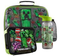 Get Trend Minecraft Sac Isotherme Repas Enfant Set, 3 Pièces Lunch Bag Isotherme 5L, Boite Repas 2L et BPA Gourde avec Paille 640 ml, pour École ou Pique Nique, Cadeau Enfant (Vert/Multi Minecraft)