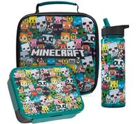 Get Trend Minecraft Set Sac Isotherme Repas Enfant, 3 Pièces Boite Repas, Sac Repas Isotherme 3L et BPA Gourde avec Paille 600 ml, pour École Sortie ou Pique Nique, Cadeau Enfant (Multi Minecraft)