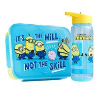 Get Trend Minion Boite a Lunch Enfant Garcon et Gourde Air Up Set, 1.75L Lave Vaisselle et Micro-ondes Sûre Bento Lunch Box Compartiment et 640ml Sans BPA Gourde avec Paille (Multi Minions)