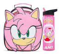 Get Trend Sonic the Hedgehog 3D Sac Isotherme Repas et Gourde Enfant Set, Lunch Bag Isotherme avec Fermeture Éclair et Sans BPA Gourde (Rose/Noir Amy Rose)
