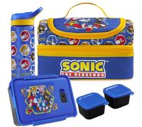 Get Trend Sonic the Hedgehog Sac Isotherme Repas Enfant Set, 3 Pcs Lunch Bag Isotherme, Bento Lunch Box et Sans BPA Gourde avec Paille, Avec Poigné et Fermeture Eclair Cadeau Garcon (Bleu/Multi Sonic)