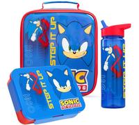 Get Trend Sonic the Hedgehog Set Sac Isotherme Repas Enfant, 3 Pièces Boite Repas, Sac Repas Isotherme 3L et BPA Gourde avec Paille 600 ml, pour École ou Pique Nique, Cadeau Enfant (Bleu Sonic)