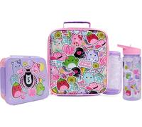 Get Trend Squishmallows Sac Isotherme Repas Enfant Kit Déjeuner avec Gourde et Boite Bento, Accessoires Scolaires, Sans BPA, École Voyage Pique Nique (Multi Squishmallows)