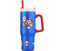 Get Trend Super Mario Gobelet Isotherme 920 ml, Double Acier Inoxydable Mug Isotherme avec Paille et Poignée, 42H Glace, 12H Froid et 8H Chaud, Anti Fuite Sans BPA Gourde Sport ou Travel