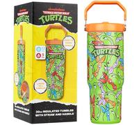 Get Trend Tortues Ninja Gobelet Isotherme avec Paille et Couvercle 850ml, Acier Inoxydable Mug Isotherme avec Poignée 12H Froid et 5H Chaud, Anti Fuite Sans BPA Gourde Sport ou Travel (Multi TMNT)