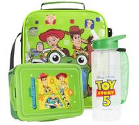 Get Trend Toy Story Set Sac Isotherme Repas Enfant 3 Pièce Boite Repas | Gourde avec Paille 600ml et Lunch Bag Isotherme, Fermeture Eclair et Poigné de Transport Cadeau Enfant (Vert/Multi Toy Story)