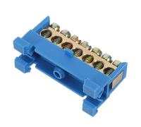 GETAJGHSD Bornier Électrique en Cuivre Bleu 7 Positions pour Distribution D'alimentation Rail Din, Bloc de Mise la Terre Fiable en Plastique pour Armoires Électriques